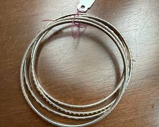 Set of 5 Sterling Silver Bangle Bracelets with Textured and Beaded Details