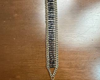 Chunky Chain and Black Bead Bracelet with Tassel Charm