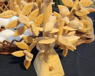 Carved Wooden Tree of Life with Birds
