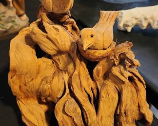 Carved Wood Birds on Driftwood Sculpture