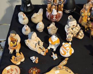 Assorted Native American Pueblo Pottery Figurines and Bowls