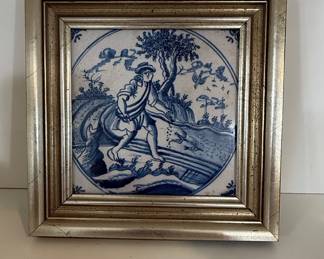 Framed Delftware Tile with Figural Scene - The Sower
