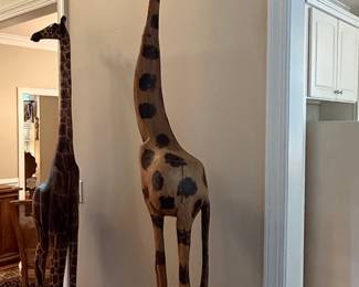 Set of 2 Hand-Carved Wooden Giraffe Statues (Kenya)