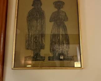 Framed Brass Rubbing of Praying Figures
