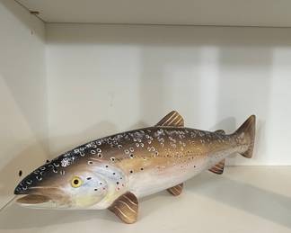 Hand-Carved Wooden Brown Trout Figurine by Leonard Newbold