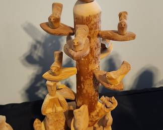 Folk Art Wooden Totem Pole Sculpture