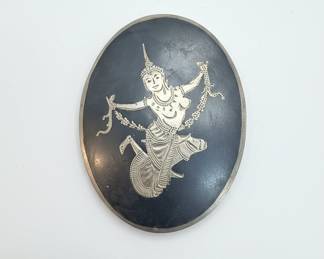 Siam Sterling Silver Niello Dancer Brooch