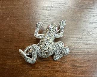 Sterling Silver Marcasite and Garnet Frog Brooch