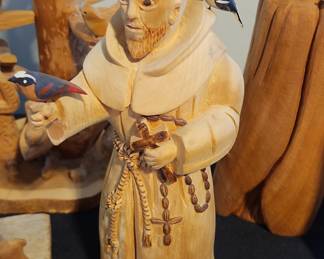 Leo Salazar St. Francis of Assisi Wood Carving with Birds