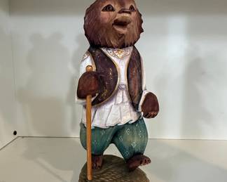 Hand-Carved Wooden Bear Figurine in Folk Costume