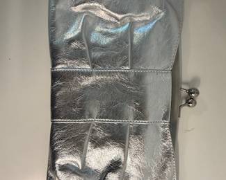 Silver Metallic Pleated Clutch with Bow Detail