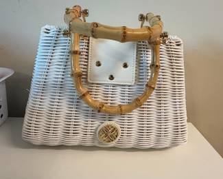 Frances Valentine Wicker Basket Bamboo Handle Satchel