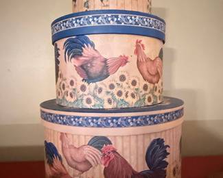 Vintage Rooster and Sunflower Nesting Hat Boxes