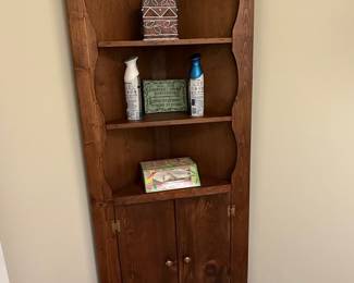 Vintage Pine Corner Cabinet with Scalloped Apron