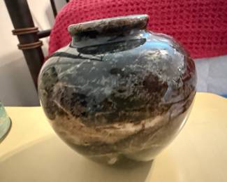 Vintage Black Marble Stone Vase With Veining