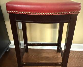 Red Faux Leather Saddle Seat Counter Stool with Nailhead Trim