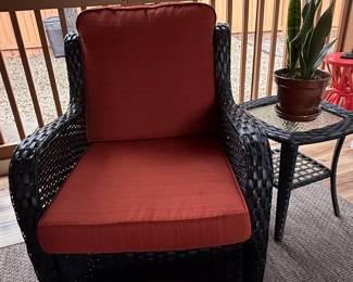 Pouuin Wicker Brown Metal Frame Swivel Rocker Chair with Orange Cushioned Seat