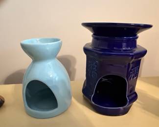 Pair of Ceramic Essential Oil Burners with Chinese 'Fu' Characters