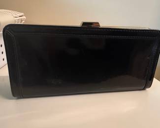 Vintage Black Patent Leather Clutch with Gold-Tone Frame and Clasp