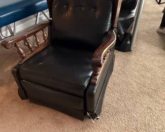 Vintage Black Vinyl Recliner with Spindle Arms