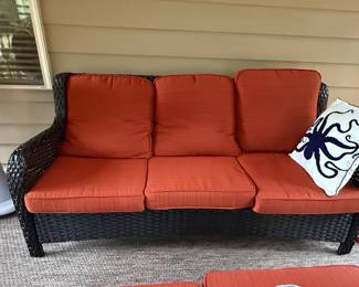 XIZZI Vesta 3-Seat Wicker Outdoor Patio Sofa Sectional Couch with Orange Cushions