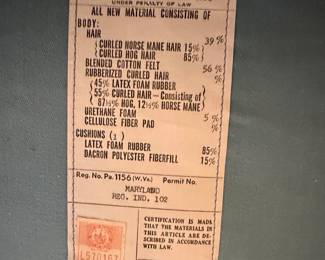 Vintage Berkeley Upholstering Co. Furniture Tag