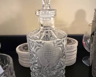 Vintage Frosted Floral Cut Crystal Decanter