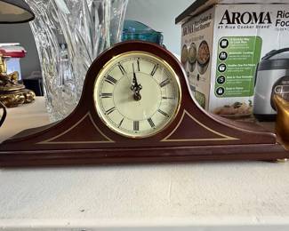 Vintage The Bombay Company Wooden Mantel Clock with Roman Numeral Dial