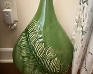 Green Ceramic Teardrop Vase with Fern Relief - Cracker Barrel