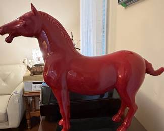 Chinese Tang Dynasty Style Red Glazed Horse Sculpture