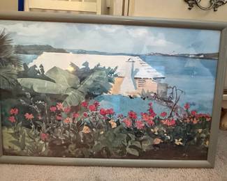 Tropical Landscape with Bermuda-Style House Watercolor Print