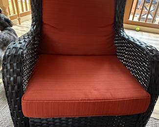 Pouuin Wicker Brown Metal Frame Swivel Rocker Chair with Orange Cushioned Seat