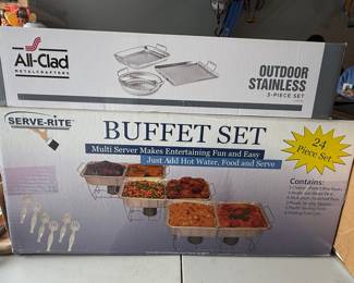All-Clad Outdoor Stainless 3-Piece Grill Set and Serve-Rite 24-Piece Buffet Set