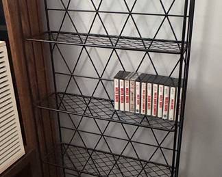 Vintage Black Wrought Iron Bakers Rack with Scroll Top
