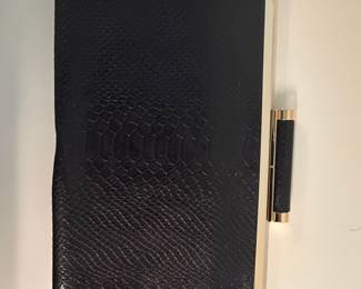 Vintage Black Faux Snakeskin Framed Clutch with Gold-Tone Hardware