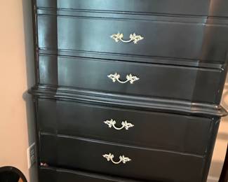 Vintage French Provincial Style Black Tall Chest of Drawers