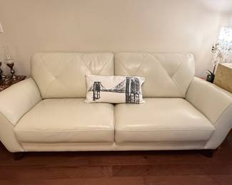 Macy's Myia 85" Tufted Back Leather Sofa in Ivory