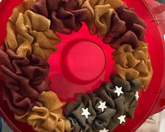 Handmade Burlap Ruffle Wreath with Star Embellishments - Patriotic/Americana