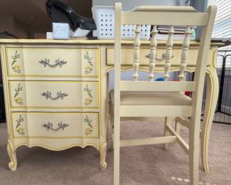 Vintage Henry Link French Provincial Painted Vanity Desk and Chair Set