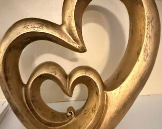 Modern Abstract Gold-Tone Double Heart Sculpture