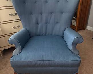 Blue Wingback Accent Chair with Cabriole Legs