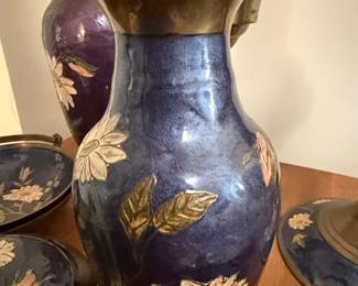 Vintage Indian Brass Cloisonné Enamel Decorative Set