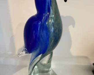 Murano Style Cobalt Blue and Green Art Glass Parrot Figurine