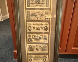 Framed Confederate States of America Currency Replica Set