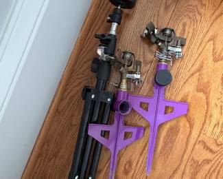 Lot of Two Purple Impact Sprinklers and Black Photography Tripod