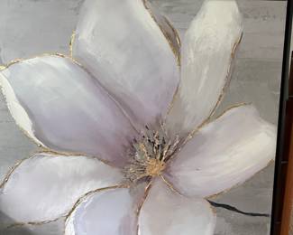 Modern Magnolia Floral Canvas Wall Art with Gold Accents