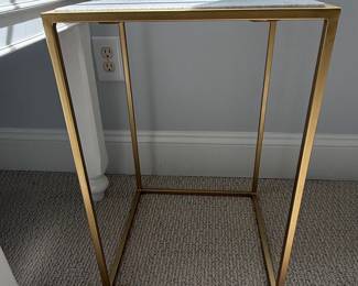 Modern Square Marble-Top Side Table with Gold-Finish Metal Frame