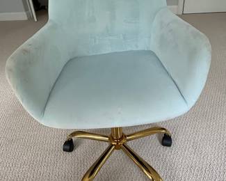Modern Light Blue Velvet Swivel Office Chair with Gold Base
