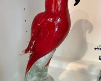 Vintage Red Art Glass Parrot Figurine