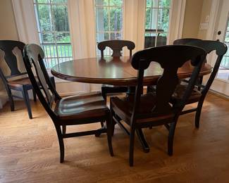 Black and Cherry Finish Oval Dining Table Set
